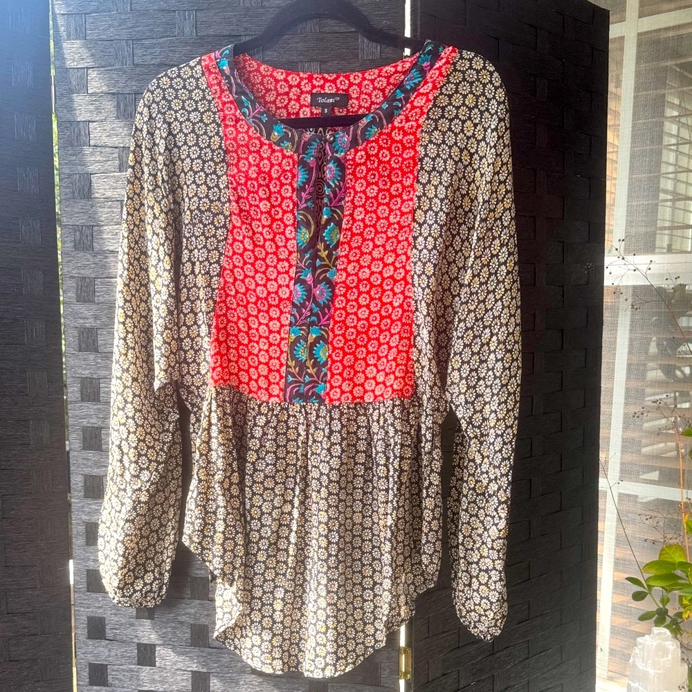 Tolani Red and Black Geometric Blouse